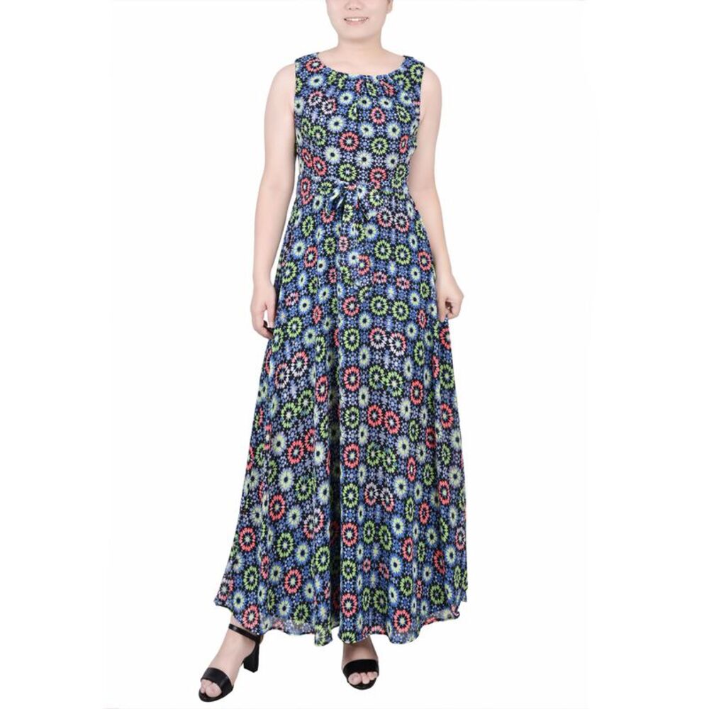 NY Collection Petite Sleeveless Belted Chiffon Maxi Dress